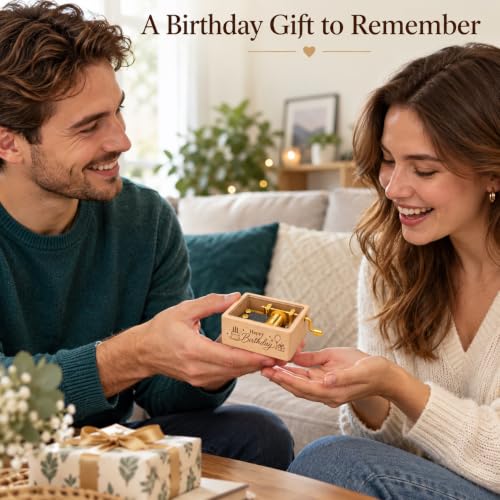 Happy Birthday Music Box - Mini Beech Wood Hand Crank Gift