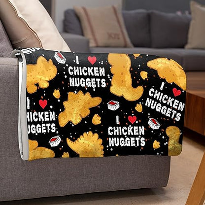 Chicken Nuggets Blanket for Adults - Ultra Soft Dino Food Flannel Throw 80x60"