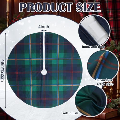 48 Inch Plaid Christmas Tree Skirt - Green Xmas Tree Mat for Holiday Decor
