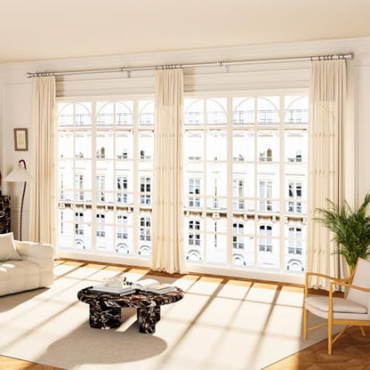 YaFex Curtain Rods 32-170 Inch, Heavy Duty 1 Inch Adjustable Curtain Rod for Windows, Silver Extra Long Window Treatment Rods, Modern Design, Easy Installation