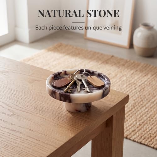 Marble Candle Tray with Jewelry Dish - Small Pedestal Holder