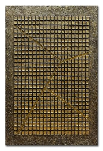 Gold Abstract Wall Art 30x45 Inch Hand-Painted Textured Plaster Modern Artwork