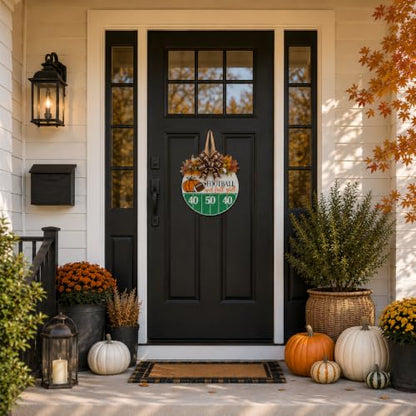 Fall Door Sign for Front Door - White Wooden Football Wreath Decor - Autumn Welcome Sign