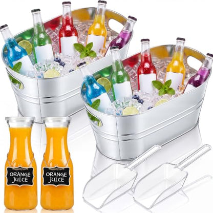 2 Pack Large Galvanized Ice Buckets for Parties and Events - 3 Gallon Capacity