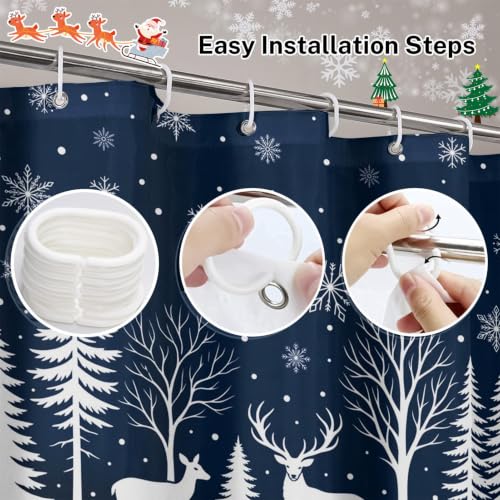 Bathroom Shower Curtain 72x78 Inches - Christmas Blue Winter Design