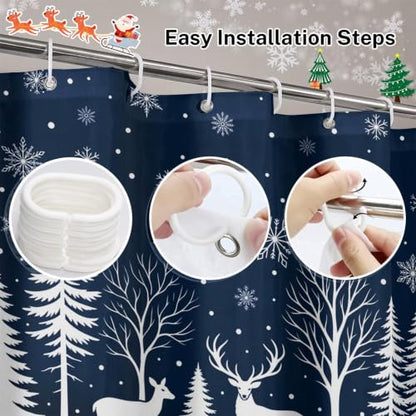 Bathroom Shower Curtain 72x78 Inches - Christmas Blue Winter Design