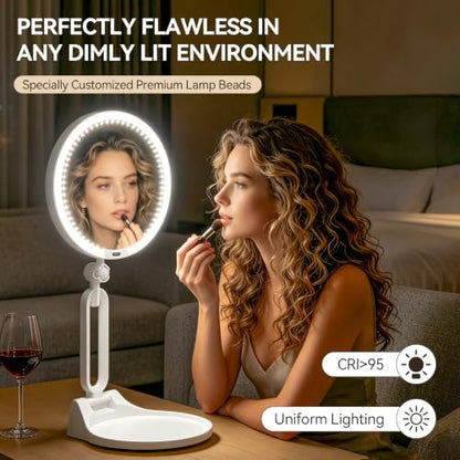 Travel Makeup Mirror with Lights 1X/40X Magnification and Adjustable Color Illumination