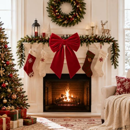 Large Velvet Christmas Bow - 35x18 Inches Holiday Tree Topper