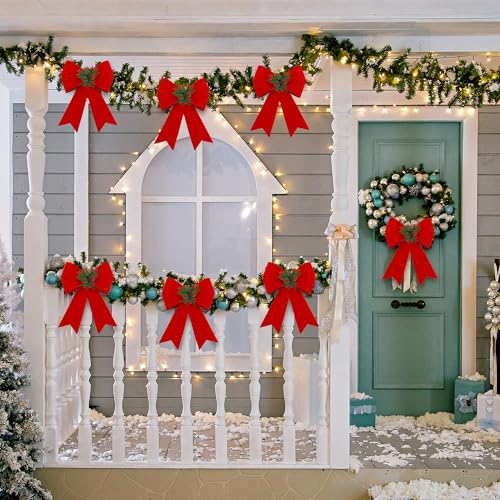 6 Pack Christmas Wreath Bows 9x12 Inches Velvet Red and Green Holiday Decor