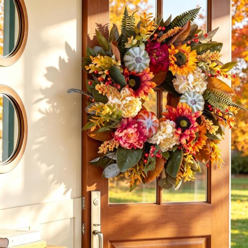 Harvest Fall Wreath for Front Door 24 Inch Autumn Magnolia Decor
