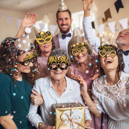 16PCS Gold 80th Birthday Glasses Photo Props Party Decorations