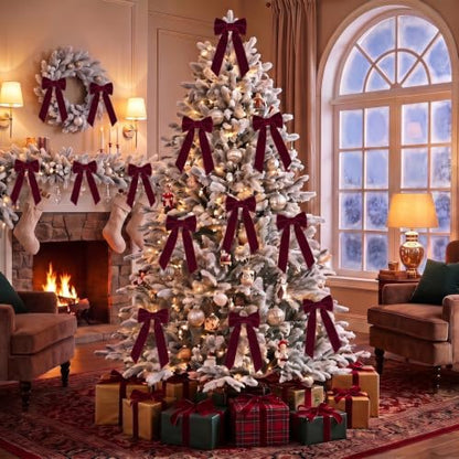 16 Pcs Velvet Christmas Tree Bows Set - Holiday Decorations & Wreath Accents
