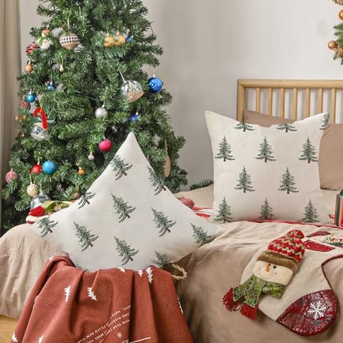 Outdoor Christmas Pillow Covers 20x20 Inch Waterproof Tree Decor Set - White