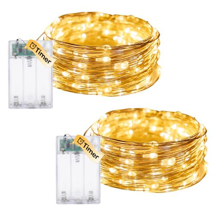 Warm White Battery Operated Fairy Lights 2 Pack 16ft LED String Lights