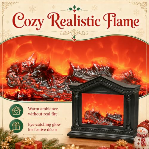 Fake Fireplace Lamp with LED Flame Effect - Black - Realistic Cozy Decor