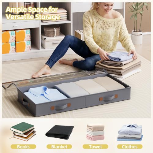 2-Pack 3-Inch Low Profile Under Bed Storage Container with Lid - Dark Grey, Slim & Sturdy