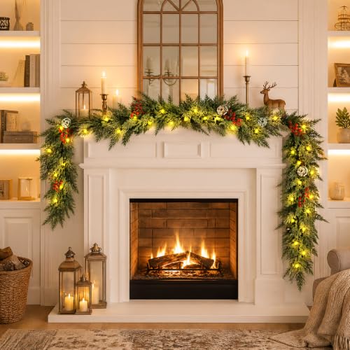 9FT Pre-Lit Christmas Cedar Garland with Lights & Remote Timer