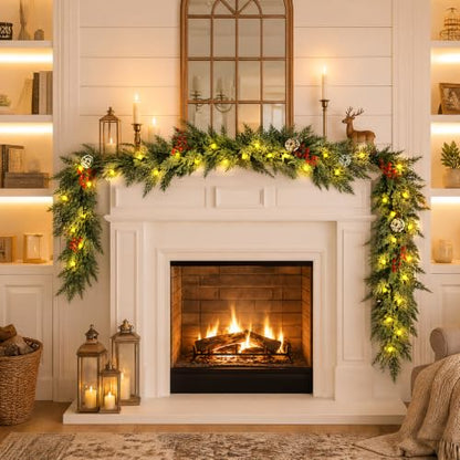9FT Pre-Lit Christmas Cedar Garland with Lights & Remote Timer
