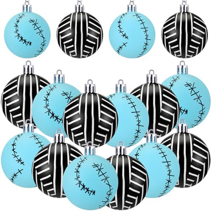 12 Pcs Christmas Ball Ornaments Set - Black White Blue Holiday Decorations