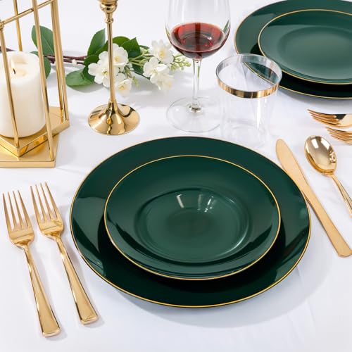 Disposable Green and Gold Plastic Plates - 7.5 Inch, Pack of 100 - Variation of Green and Gold