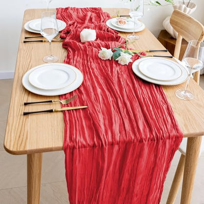 Red Cheesecloth Table Runner Set - 6 Pack, 10ft Boho Gauze for Wedding & Party Decor