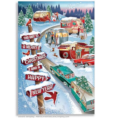Vintage Christmas Card Set with Snowy Camper Scene - Pack of 8