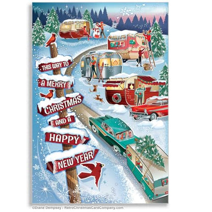 Vintage Christmas Card Set with Snowy Camper Scene - Pack of 8