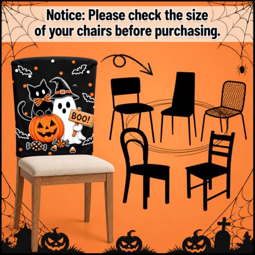 Halloween Chair Back Covers 4-Pack Black Cat Ghost Pumpkin Decor