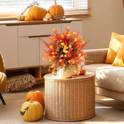 Fall Topiary Ball Flowers with Spike - Artificial Outdoor Plant, 24 Inch, 2 Pack