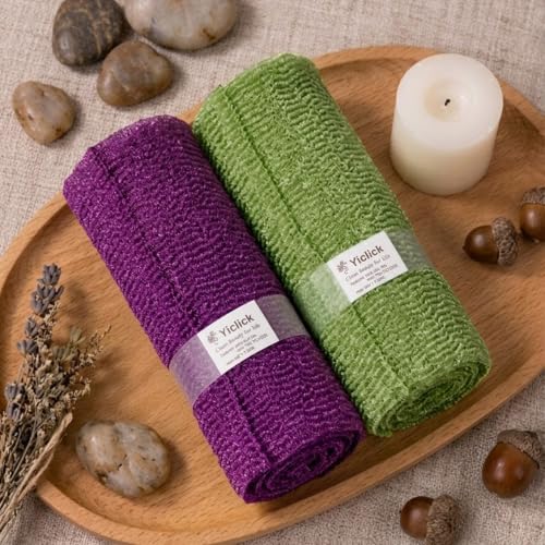 Exfoliating Washcloth Towel Set - Olive Green & Deep Purple, Body Loofah Sponge