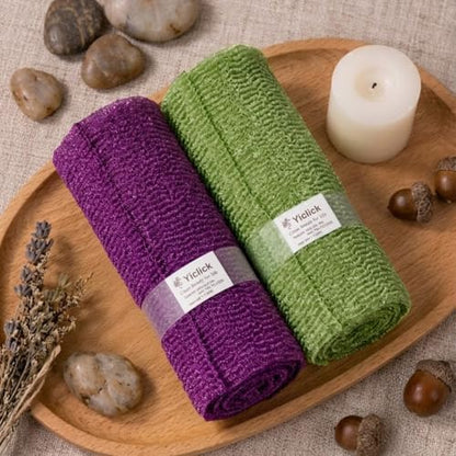 Exfoliating Washcloth Towel Set - Olive Green & Deep Purple, Body Loofah Sponge