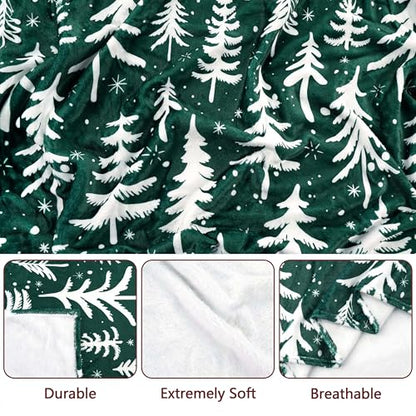 Christmas Throw Blanket 50x60 Inch - Holiday Decor Fleece Blanket - Merry Christmas Tree Design - Soft & Cozy