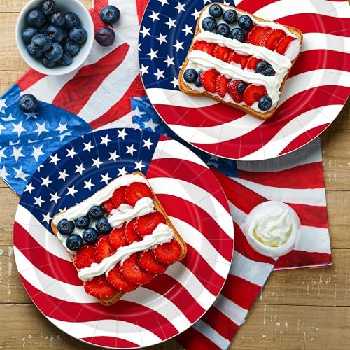 Independence Day 50PCS Patriotic Paper Plates Red White Blue 9-inch Party Supplies