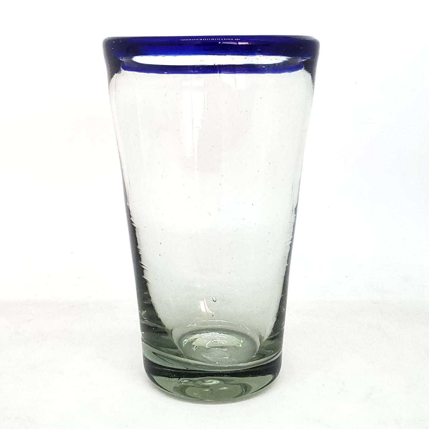 MexHandcraft Cobalt Blue Rim 16 oz Pint Glasses (set of 6), Recycled Glass, Lead-free, Toxin-Free (16oz Pint)