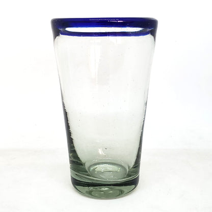 MexHandcraft Cobalt Blue Rim 16 oz Pint Glasses (set of 6), Recycled Glass, Lead-free, Toxin-Free (16oz Pint)