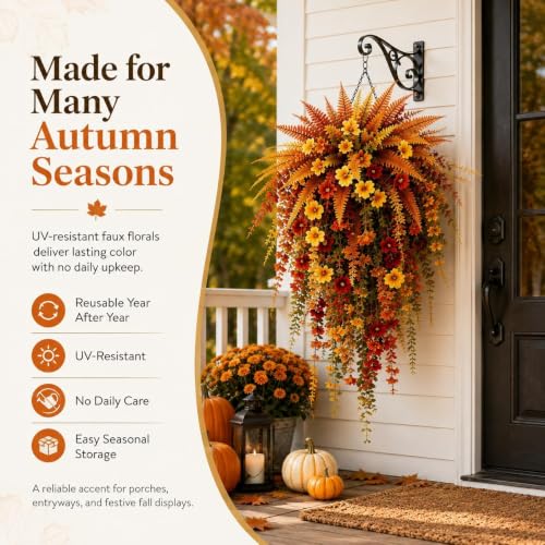 Artificial Fall Harvest Hanging Flowers Decor - Orange, Outdoor & Indoor