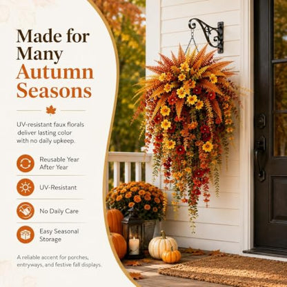 Artificial Fall Harvest Hanging Flowers Decor - Orange, Outdoor & Indoor