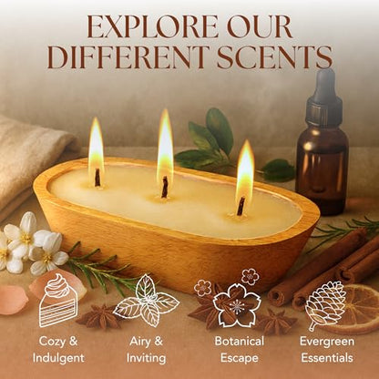 Christmas Tree Soy Candle in Rustic Wooden Dough Bowl - 6 Wick, 32oz