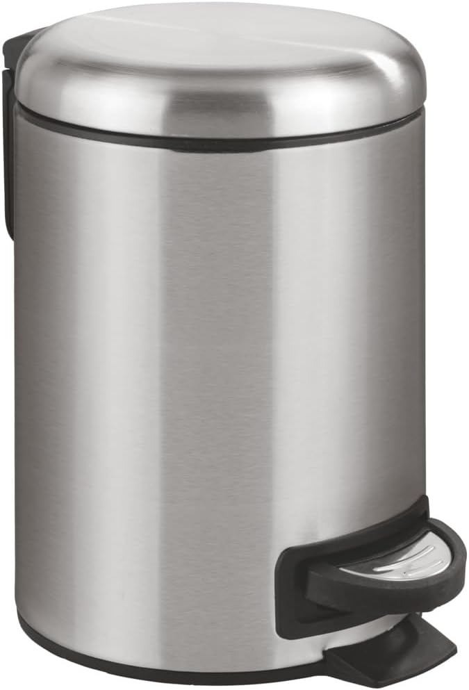 WENKO Stainless Steel Small Trash Can - 0.79 Gal Bathroom Garbage Bin with Lid & Pedal | Easy Close Design