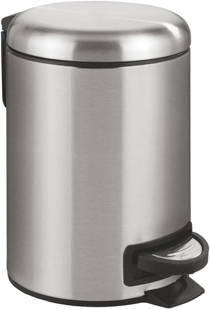 WENKO Stainless Steel Small Trash Can - 0.79 Gal Bathroom Garbage Bin with Lid & Pedal | Easy Close Design