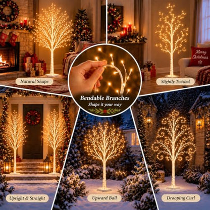 Lighted Birch Tree Decoration - 3ft 4ft 5ft with Warm White LEDs, 8 Modes, Timer