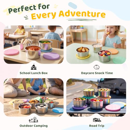 Kids 8oz Stainless Steel Snack Containers - 6 Pack, BPA-Free, Color1