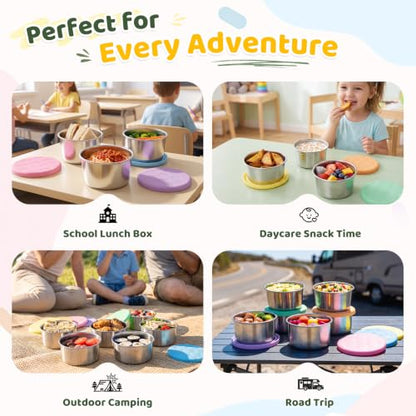 Kids 8oz Stainless Steel Snack Containers - 6 Pack, BPA-Free, Color1