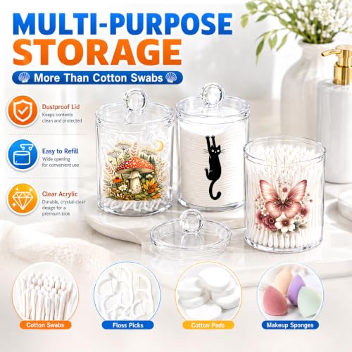 Sunflower Cotton Swab Holder with Lid - Clear Acrylic Apothecary Jar