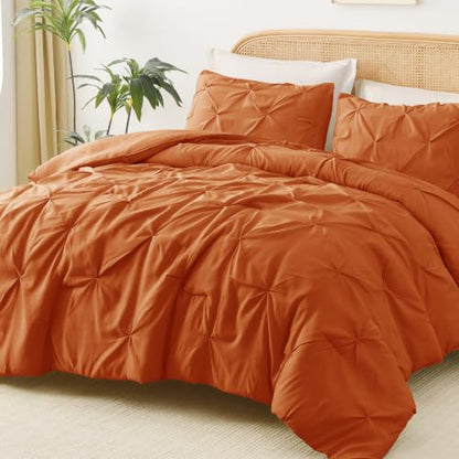 Orange Queen Size Pintuck Comforter Set 3 Pieces All Season Bedding