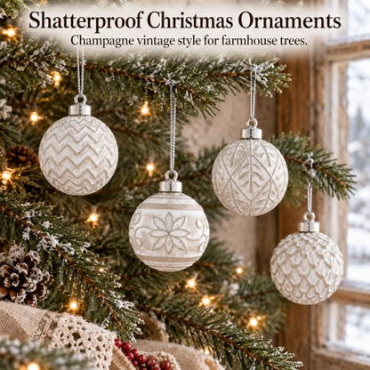 Rustic Champagne Christmas Ornaments Set 16PCS - Medium, Farmhouse Decor