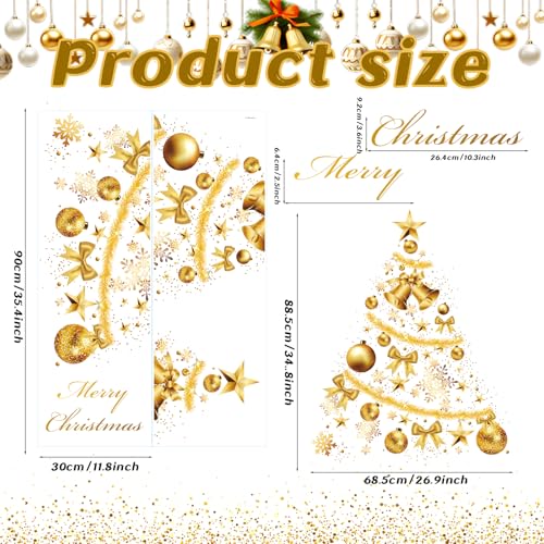 Christmas Window Clings - Golden Christmas Tree Wall Stickers, 2 Sheets, Holiday Decor
