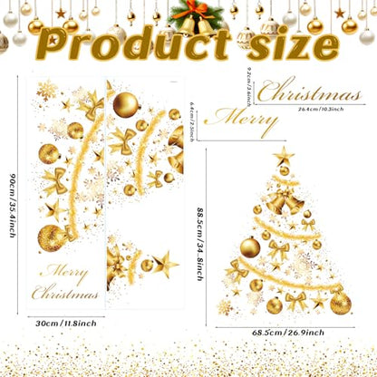 Christmas Window Clings - Golden Christmas Tree Wall Stickers, 2 Sheets, Holiday Decor