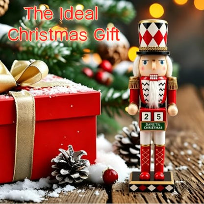 Red Wooden Nutcracker Advent Calendar - 15 Inch Christmas Tabletop Decoration