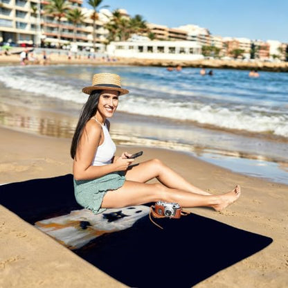 Halloween Gothic Ghost Black Cat Lightweight Beach Towel 30x60 in - Black